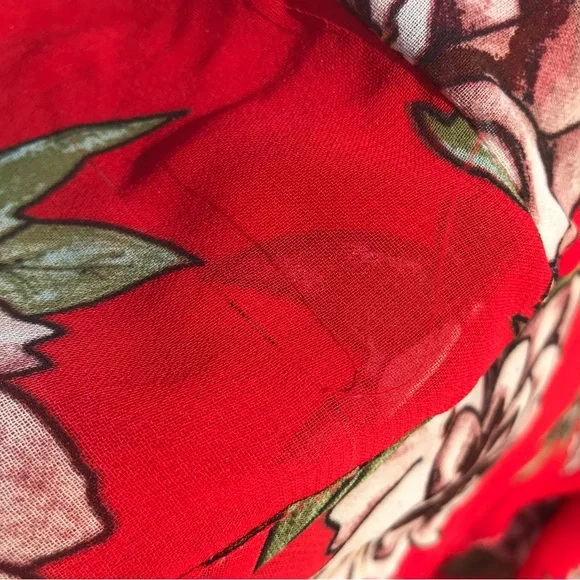 LIVE 4 TRUTH Tomato Red Kimono with Beige and green Floral Print (M) - Picture 9 of 9